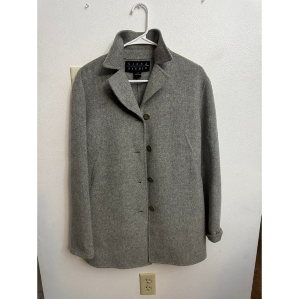 Siena Studio Gray Wool Blend Button Front Coat Jacket Women Small Notch Collar
